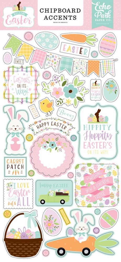Echo Park Paper WELCOME EASTER 6×13 Sheet of Chipboard Accents