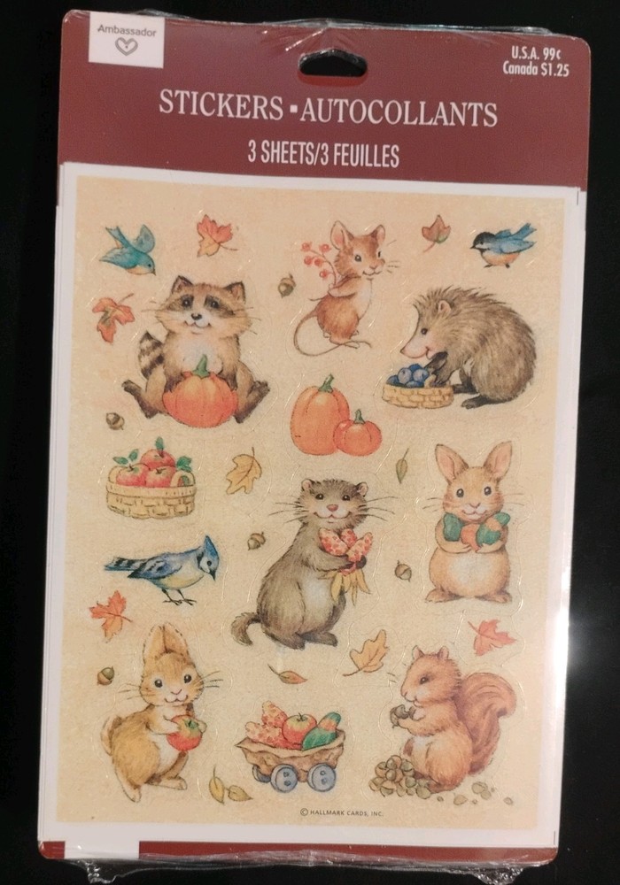 VTG Ambassador Hallmark Stickers NIP 3 Sheets Woodland Creatures Animals CUTE