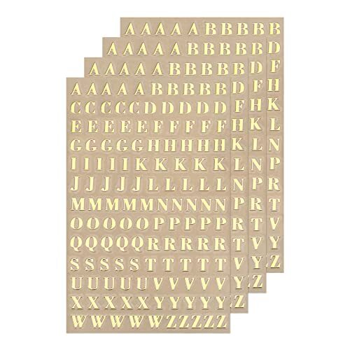 4 Sheets Letter Resin Stickers 3D Small A to Z Mini Alphabet Sticker Gold