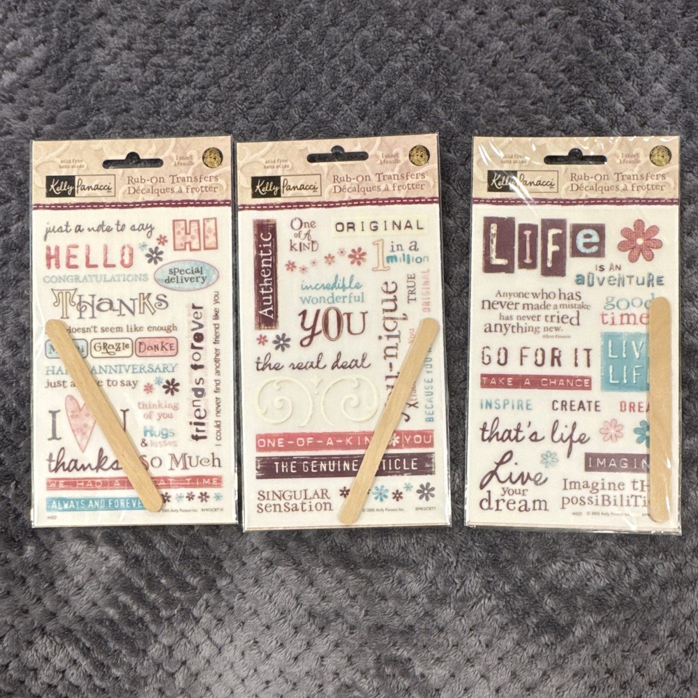 Kelly Panacci Multicolor Rub-On Transfers Words & Phrases Lot of 3 RMKSCBT10