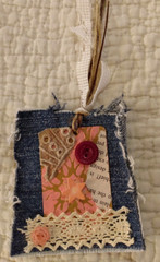 Six OOAK Junk Journal Denim Tags VTG Ephemera Scrapbooking Embellished Handmade