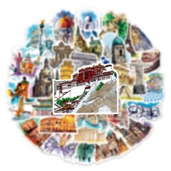 50pcs Architecture Stickers, History Monument Buildings Cultural Symbols 202