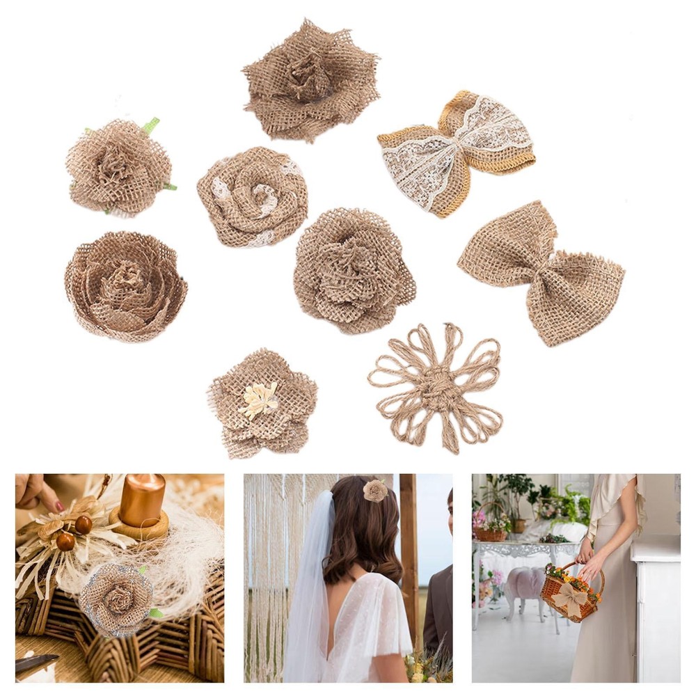 9Pcs Jute Bows Embellishments Bowknot Handmade Material Charms Rustic for