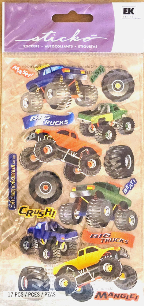 Sticko BIG TRUCKS MONSTER TRUCKS Binder Sheet Scrapbook Stickers Prismatic NEW