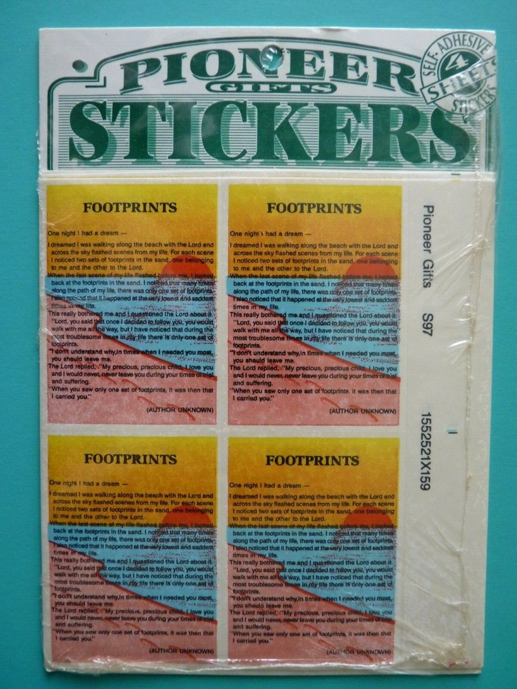 Vintage Pioneer Gifts Sticker Pack FOOTPRINTS POEM (4) Sheets Sealed