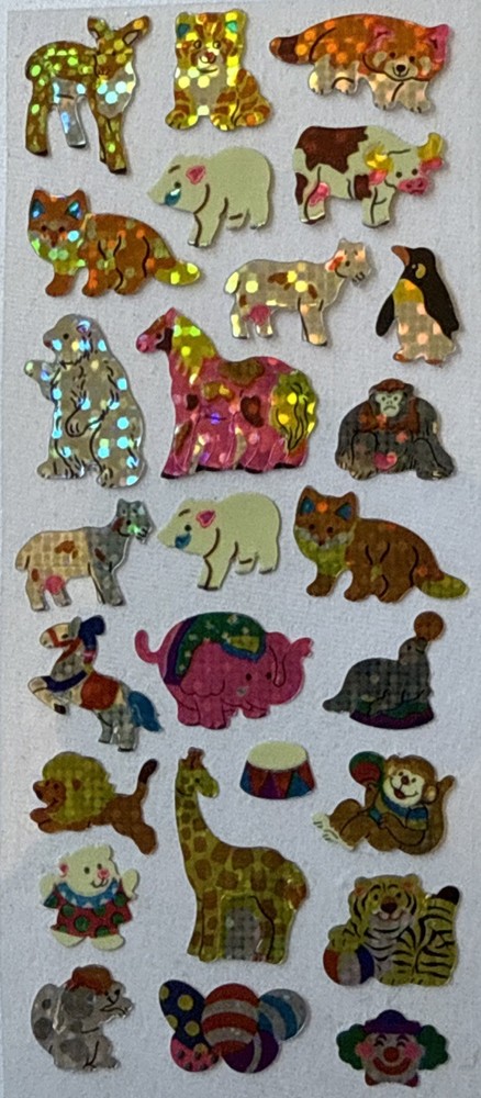 TINY ANIMALS Prismatic Stickers (26pcs)Giraffe•Bears•Rabbit•Horse •Elephant•Fox•