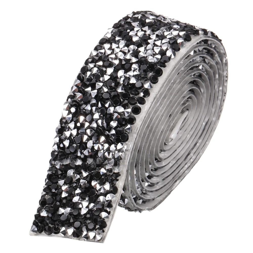 1 Inch x 1 Yard Crystal Rhinestone Sticker Ribbon Silver Black