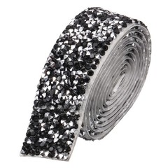 1 Inch x 1 Yard Crystal Rhinestone Sticker Ribbon Silver Black