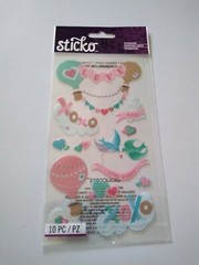 Scrapbooking Stickers Sticko Love Amour Hot Air Balloons Doves Clouds XOXO Pink