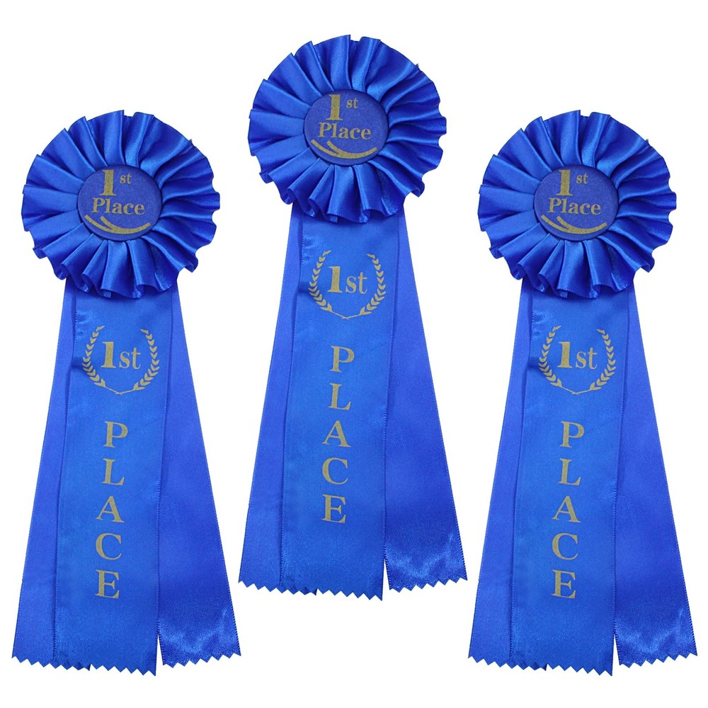 3 PCS Blue Award Rosette Ribbon For Grand Prize 1st Place Winner Victory