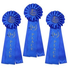 3 PCS Blue Award Rosette Ribbon For Grand Prize 1st Place Winner Victory
