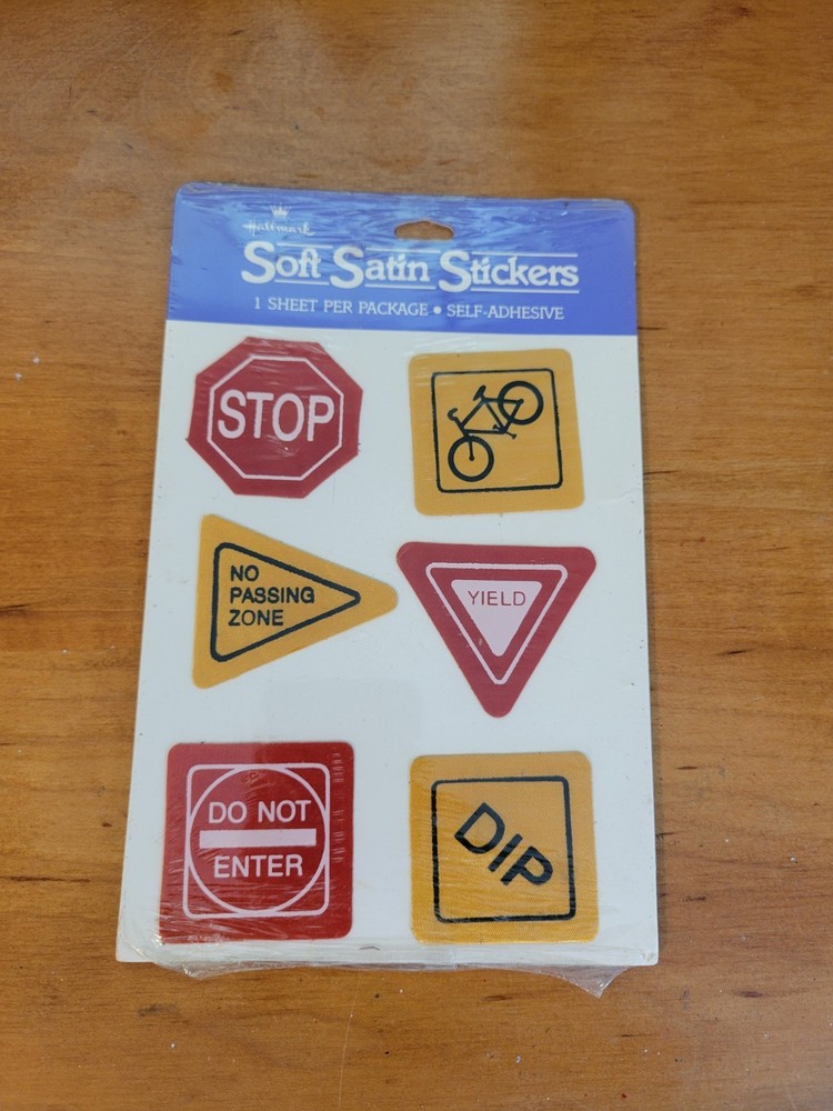 Vintage Hallmark Soft Satin Stickers Road Signs Stop Sign Yield 1983 Sealed