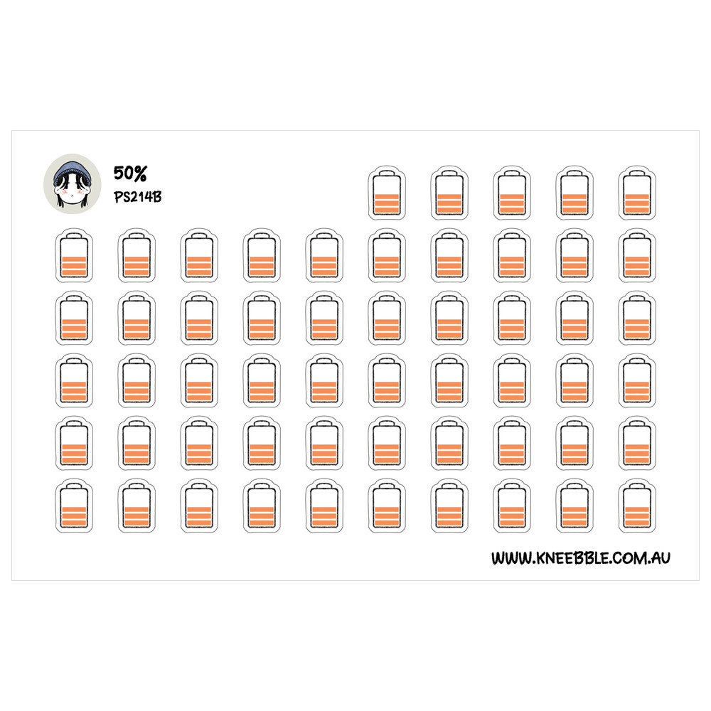 50% Half Energy Level Battery Stickers – Planner Icons for Productivity and Mood