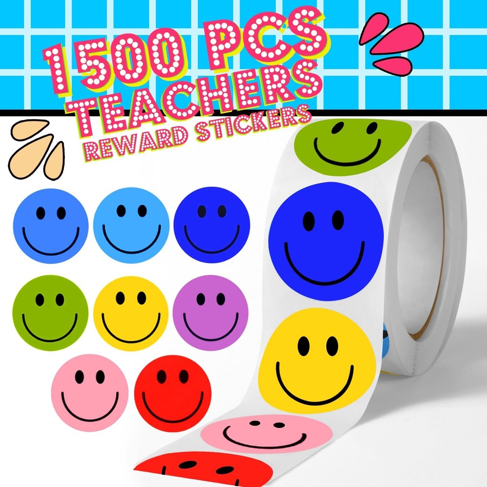 1500 Pcs Encouragement Stickers, Happy Face Stickers for Classroom, Multicolor