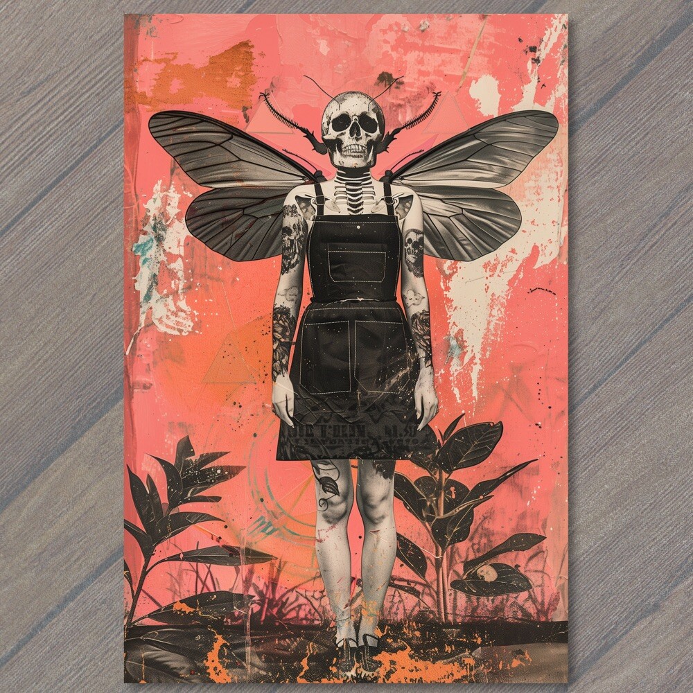 STICKER Girl Death Moth Goth Weird Creepy Pink Tattoos Nightmare Scary Unusual