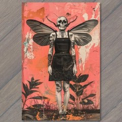 STICKER Girl Death Moth Goth Weird Creepy Pink Tattoos Nightmare Scary Unusual