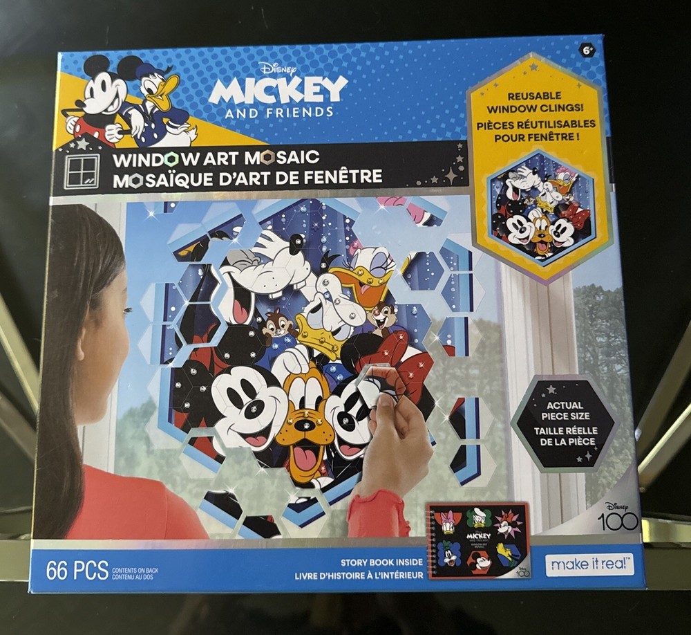 Make It Real Disney: Window Art Mosaic – Mickey & Friends – 66 pcs Reusable NIB