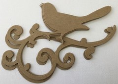 (3) *BIRD on SCROLL* Flourish Elegant Birds – Bare Chipboard Die Cuts – 5″