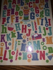 K&Company Confetti Alphabet Letters Birthday Party Hats Cup Cake Candles Sticker