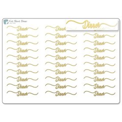 Dinner Script Planner Stickers / 30 Gold Foiled Text Headers (1.5”) GOLD