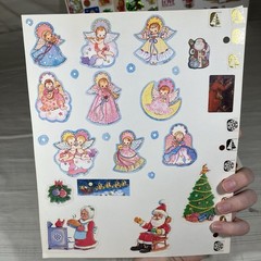 Vtg 70s 80s Sticker Book Pages Christmas Santa Puffy Big Lot USED Foil AGC J1