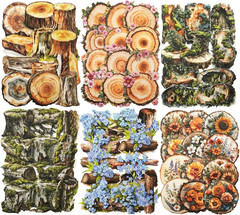 Nature Wood Slice Sticker Set, 120PCS Vintage Designs with Flowers, Moss, Logs a