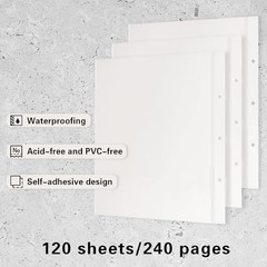 Vienrose 120 Sheet Photo Album Refill Pages Self Adhesive 9×11 for 3 Ring Binder