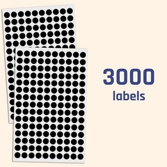 High-Quality 3000 Pack Black Round Labels – Ideal for All Surfaces and Crafts