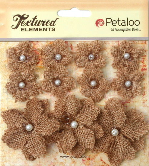 Burlap Flowers NATURAL Approx 8 @ 2cm & 3 @ 4cm across Petaloo 1208 BUR