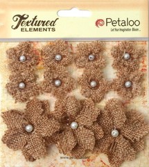Burlap Flowers NATURAL Approx 8 @ 2cm & 3 @ 4cm across Petaloo 1208 BUR