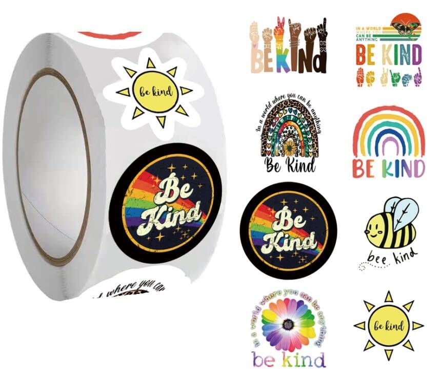 Be Kind Stickers (500Pcs), 8 Graphic Inspirational Quote Aesthetic Decal Roll…