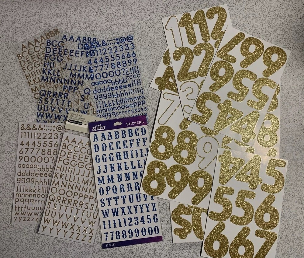 Mixed Size Lot Of Glitter Letter & Number Stickers (A13)