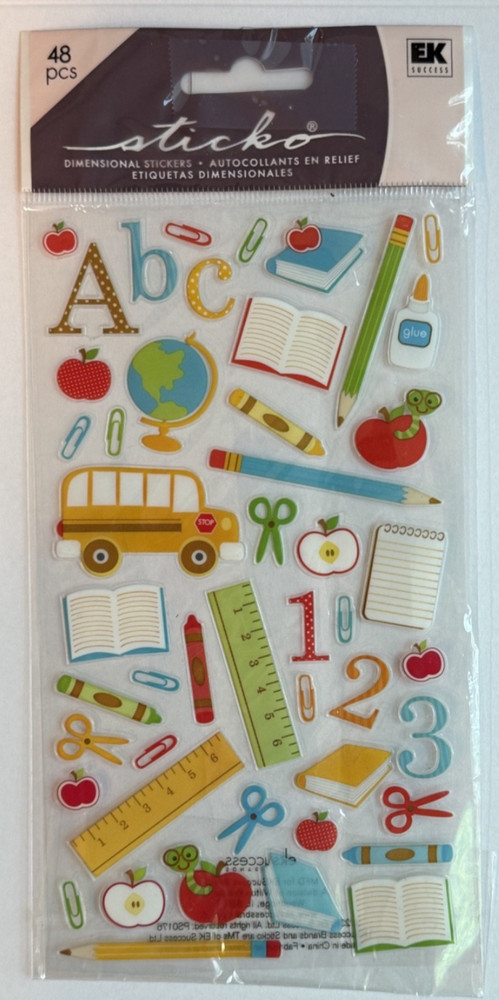 SCHOOL DAYS Scissors Pencil Crayon Glue Book Class Reading Math Sticko Stickers