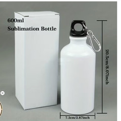 6pcs 600ml Aluminium Water Bottle White Blank Sport Bottle Sublimation Transfer