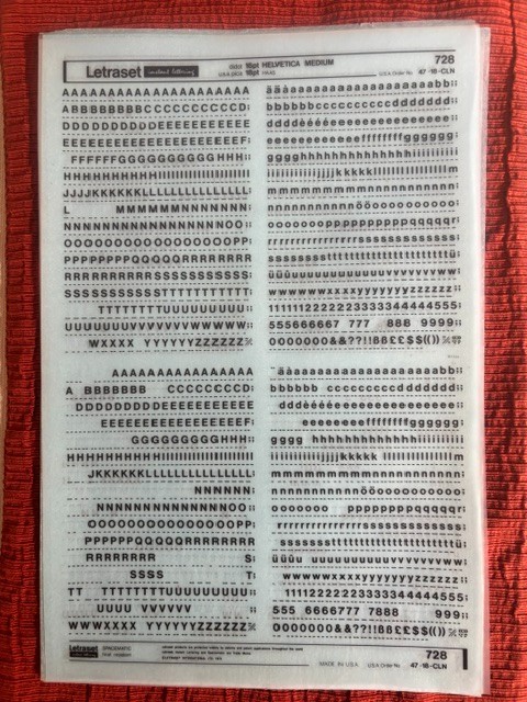 Four Letraset INSTANT LETTERING Transfer 16pt & 18pt Helvetica Medium 2