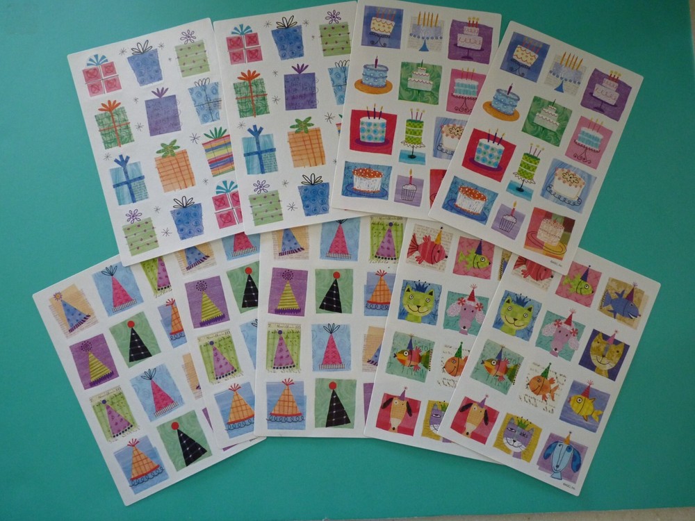 Celebratory Stickers (9) Complete Sheets Party Hats Cakes Gifts AGC