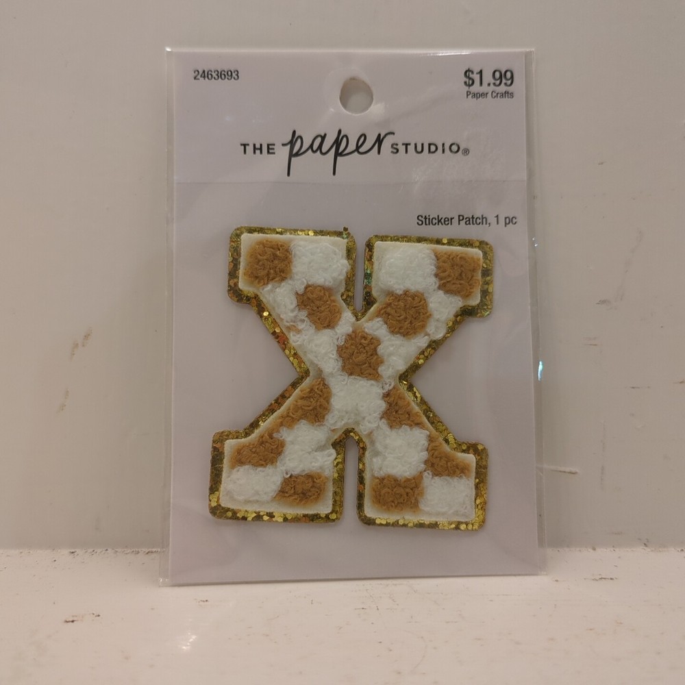 The Paper Studio Chenille X Brown White Checker Sticker Patch Alphabet Letter