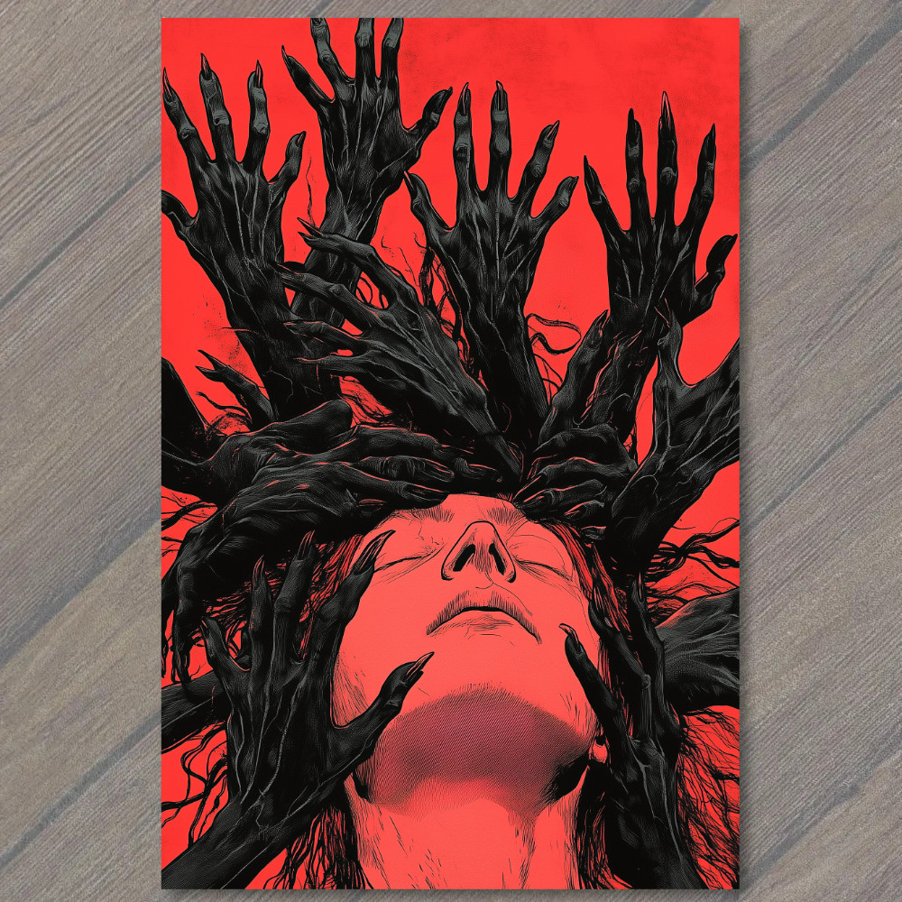 STICKER Grasping Red Hands Wide Mouth Expression Monochrome Terror Dreamlike