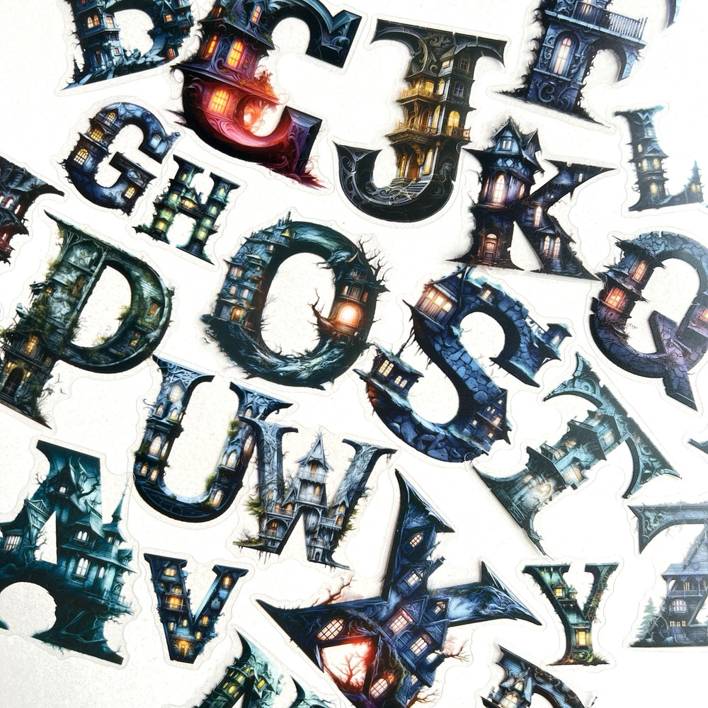 Halloween Haunted House Alphabet Letter Stickers Goth Scrapbooking Journaling
