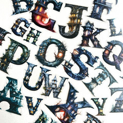 Halloween Haunted House Alphabet Letter Stickers Goth Scrapbooking Journaling
