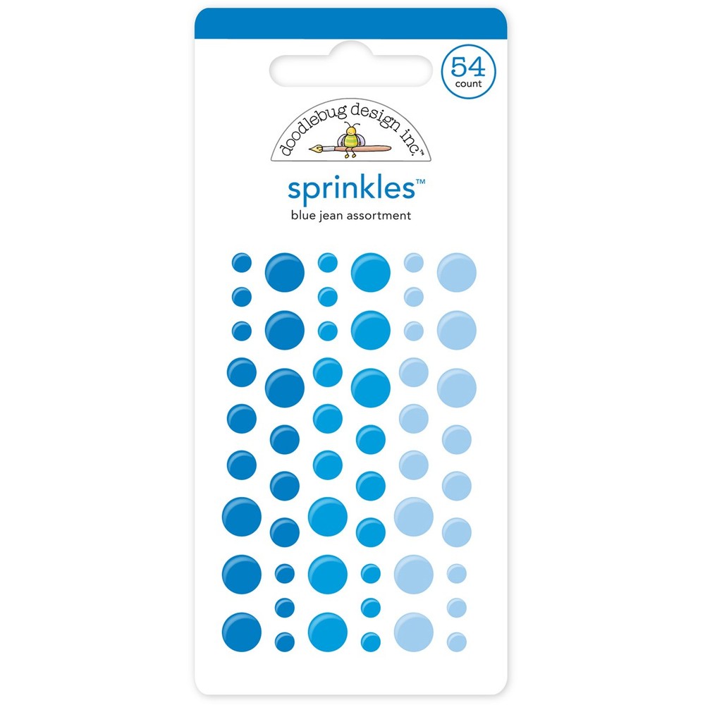 Doodlebug Sprinkles Adhesive Glossy Enamel Embellishments Blue Jean Dots 54/Pkg