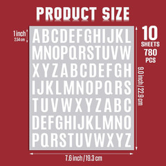 10 Sheet Small Letter Stickers – 1 Inch White Vinyl Self Adhesive Alphabet Stick