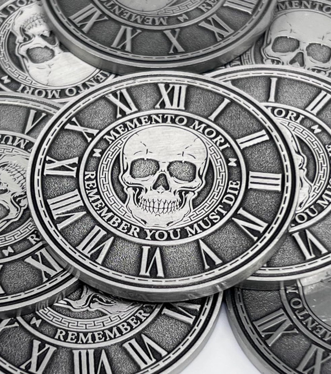 Memento Mori Coin Silver Medallion Stoicism Gift Amor Fati Medal EDC Challenge