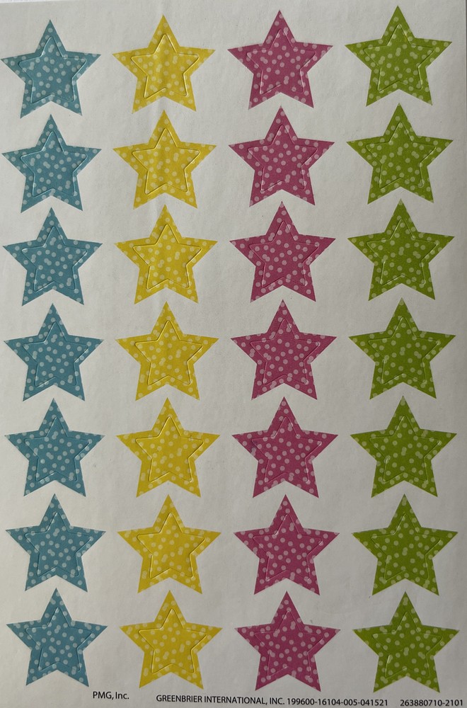 POLKA-DOT STAR Stickers(28pc) Greenbrier Dots•Blue•Yellow•Pink •Green•Shapes