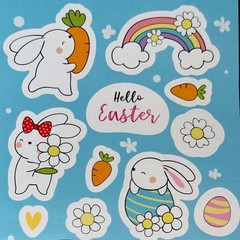 HAPPY EASTER✨22✨STICKERS✨🐰🌈🌼🥕🐣💐🎈✨7” X 4 1/2”✨&✨4 1/2” X 4 1/2”✨CUTE✨🩵💫
