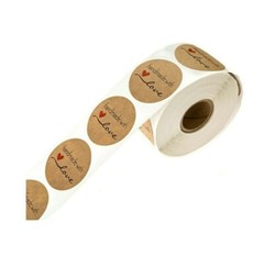 500 Handmade with Love Gift Stickers Round Brown Paper Christmas Birthday Tags