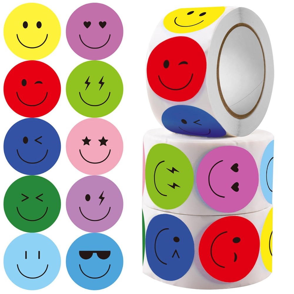 1500Pcs Smiley Stickers for Sticker Rolls 10 Styles Round Reward Teacher Stic…