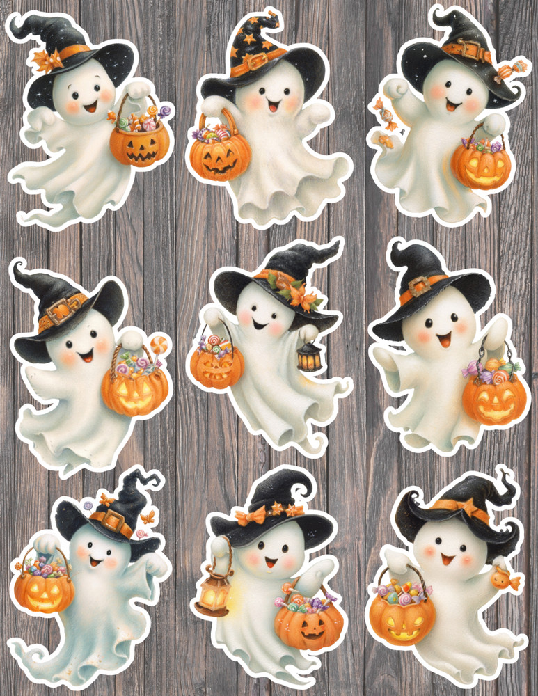 Trick or Treat Ghost Die Cut Vinyl Stickers Set Scrapbooking Laptop Water Bottle