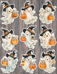 Trick or Treat Ghost Die Cut Vinyl Stickers Set Scrapbooking Laptop Water Bottle
