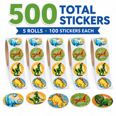 500 Dinosaur Stickers 1.5″ Roll Prehistoric T Rex Party Favors Classroom